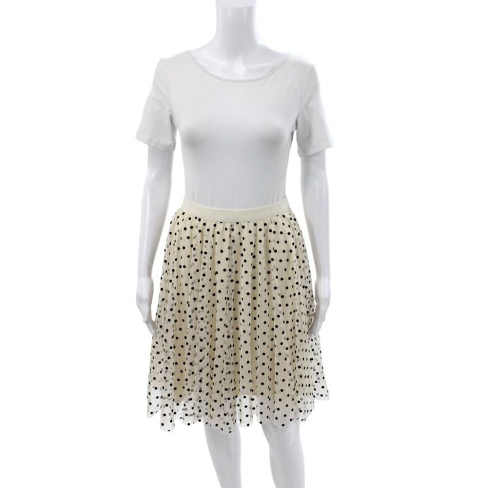 DR2 Womens Ivory Polka Dot Tutu Skirt Knee Length Polyester Size S